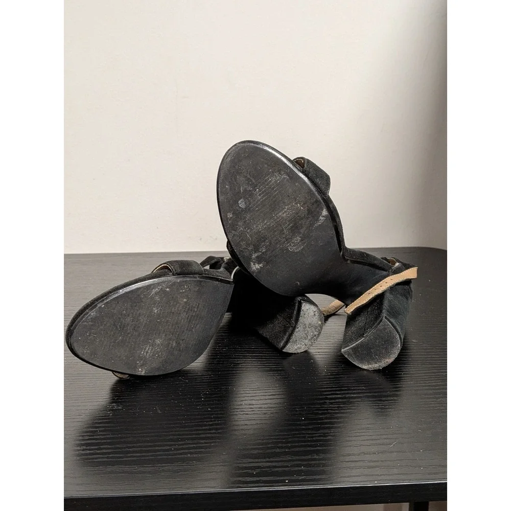 Steve Madden Carrson Black Suede‎ Block Heel Ankle Strap Sandal Womens 6M